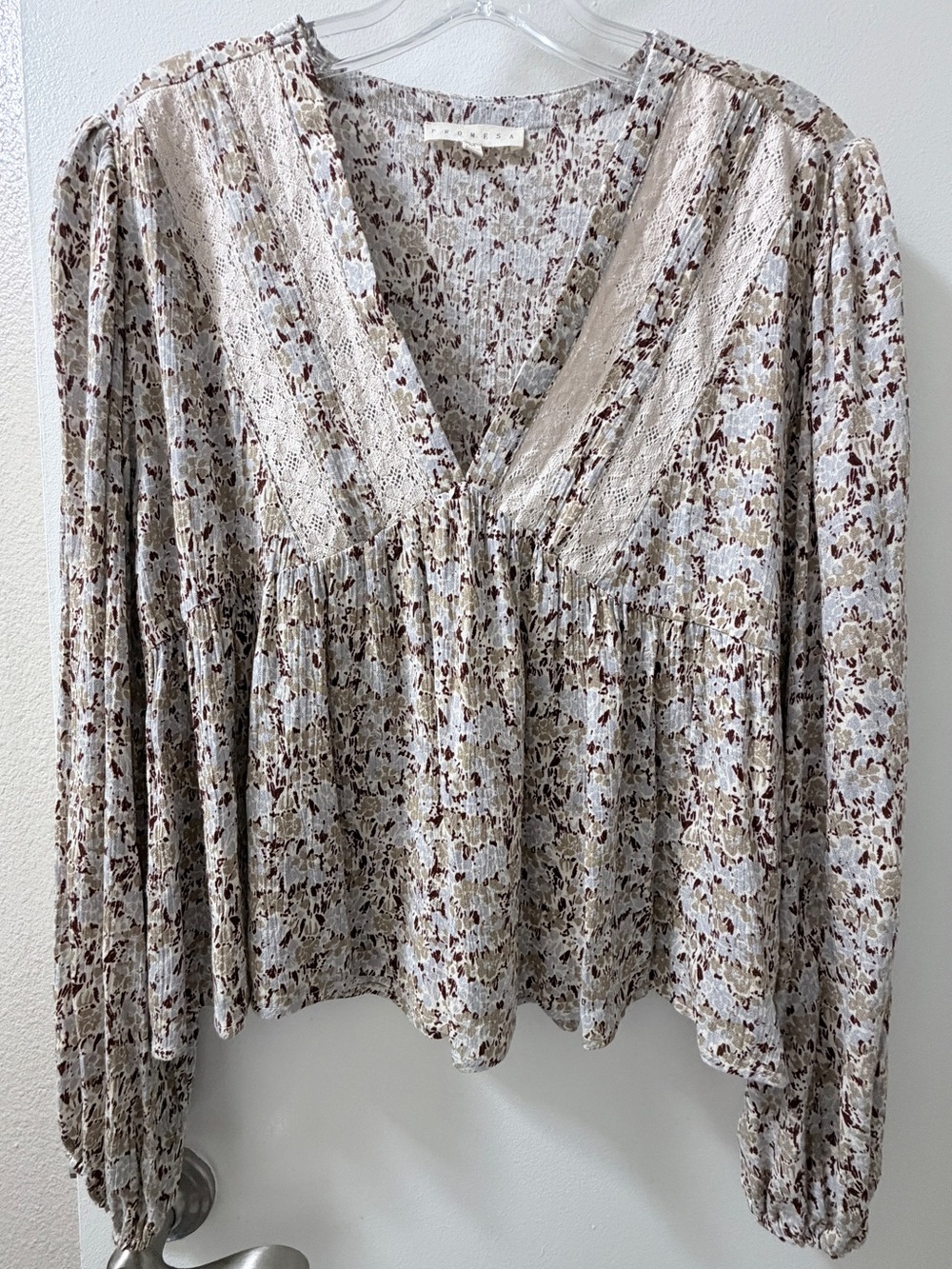 Light Floral V-Neck Women's Babydoll top - Neutral Floral